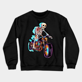 Funny Glitch Skeleton Biker on Motorcycle Crewneck Sweatshirt